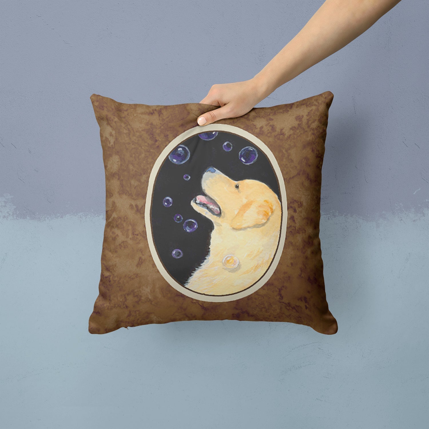 Golden Retriever Decorative Throw Pillow 14x14 Indoor Outdoor Accent Cushion, Fabric Cover with Insert for Sofa, Bed, Porch & Living Room