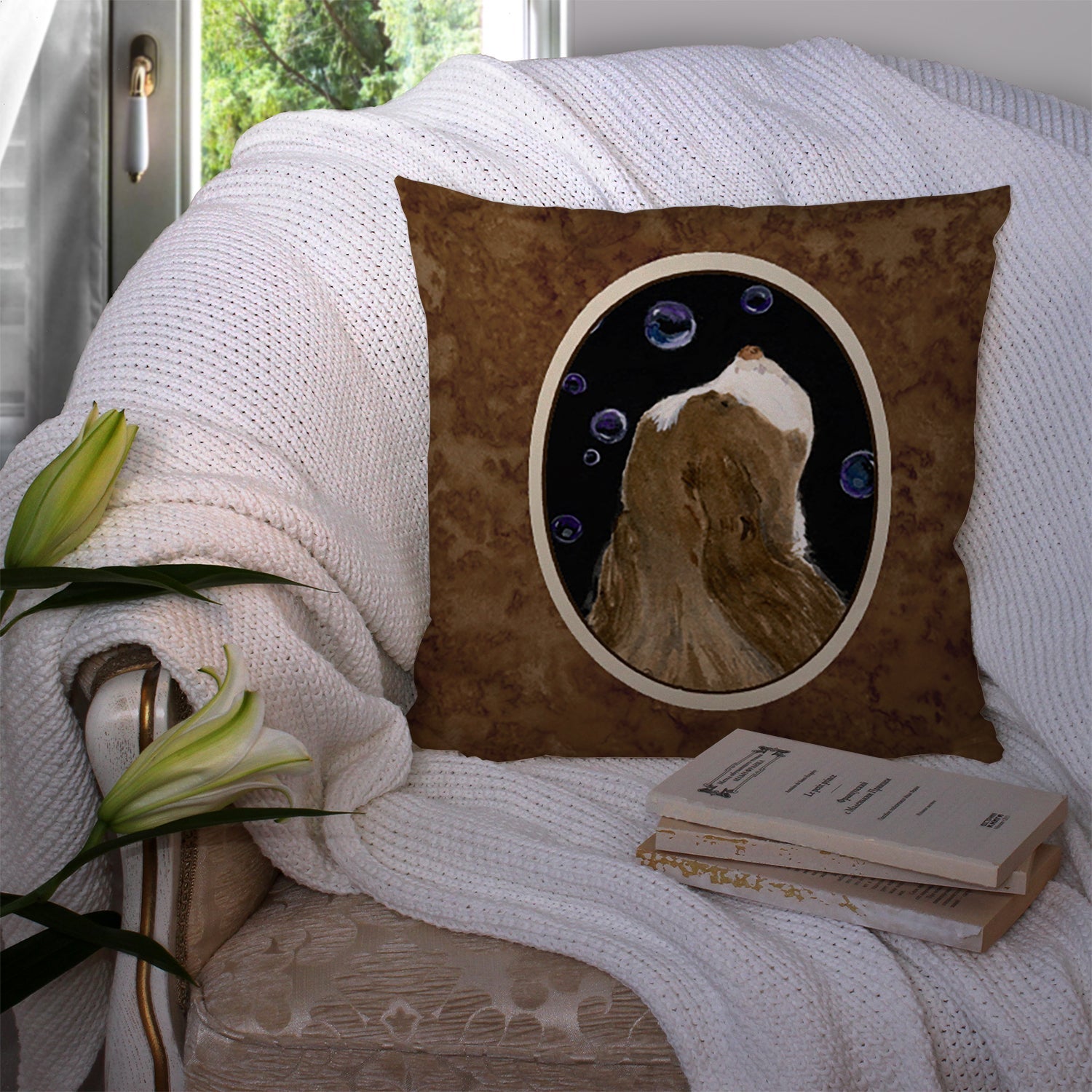 Springer Spaniel Decorative Throw Pillow 14x14 Indoor Outdoor Accent Cushion, Fabric Cover with Insert for Sofa, Bed, Porch & Living Room