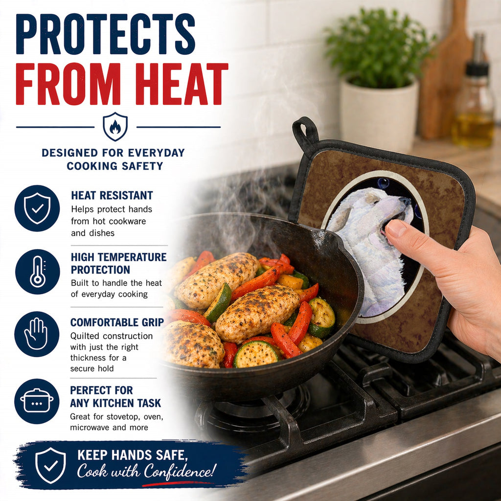 Great Pyrenees Pot Holder Set of 2 Heat Resistant Quilted Hot Pads 7.5 x 7.5 Inch, Insulated Kitchen Trivets for Cooking & Baking