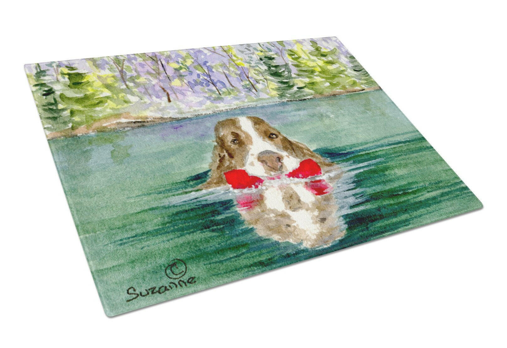 Springer Spaniel Cutting Board Tempered Glass Kitchen Cutting Surface, Heat Resistant Chopping, Non-Slip Feet, Food Prep & Serving
