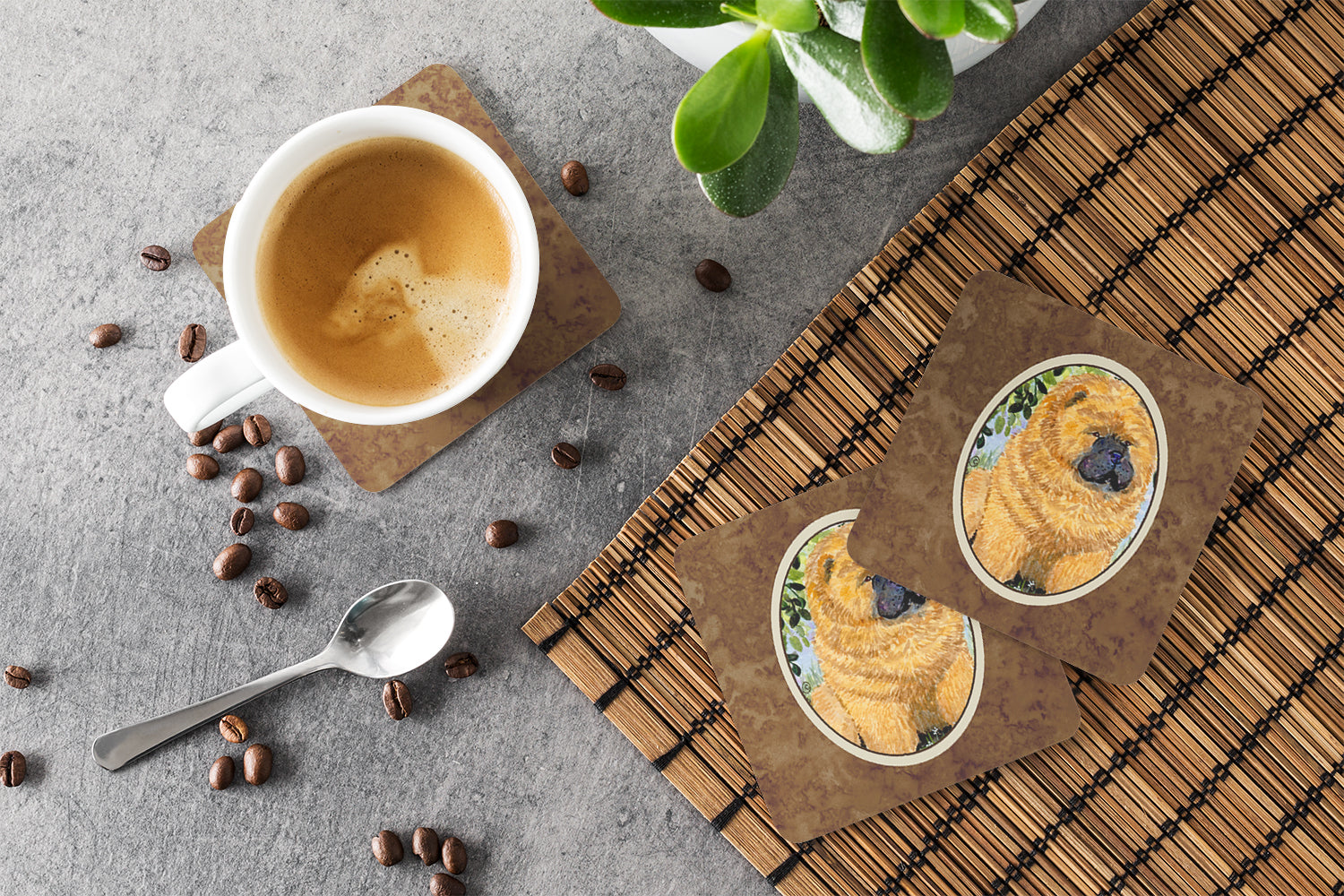 Chow Chow Foam Coasters Set of 4 Cup Coasters for Indoor Outdoor, Tabletop Protection, Anti Slip, Mouse pad Material