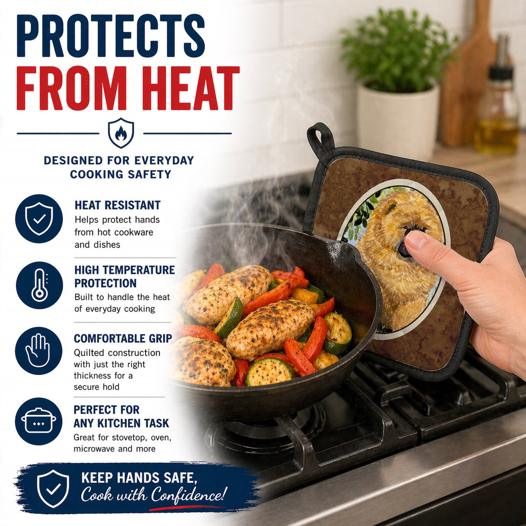 Chow Chow Pot Holder Set of 2 Heat Resistant Quilted Hot Pads 7.5 x 7.5 Inch, Insulated Kitchen Trivets for Cooking & Baking