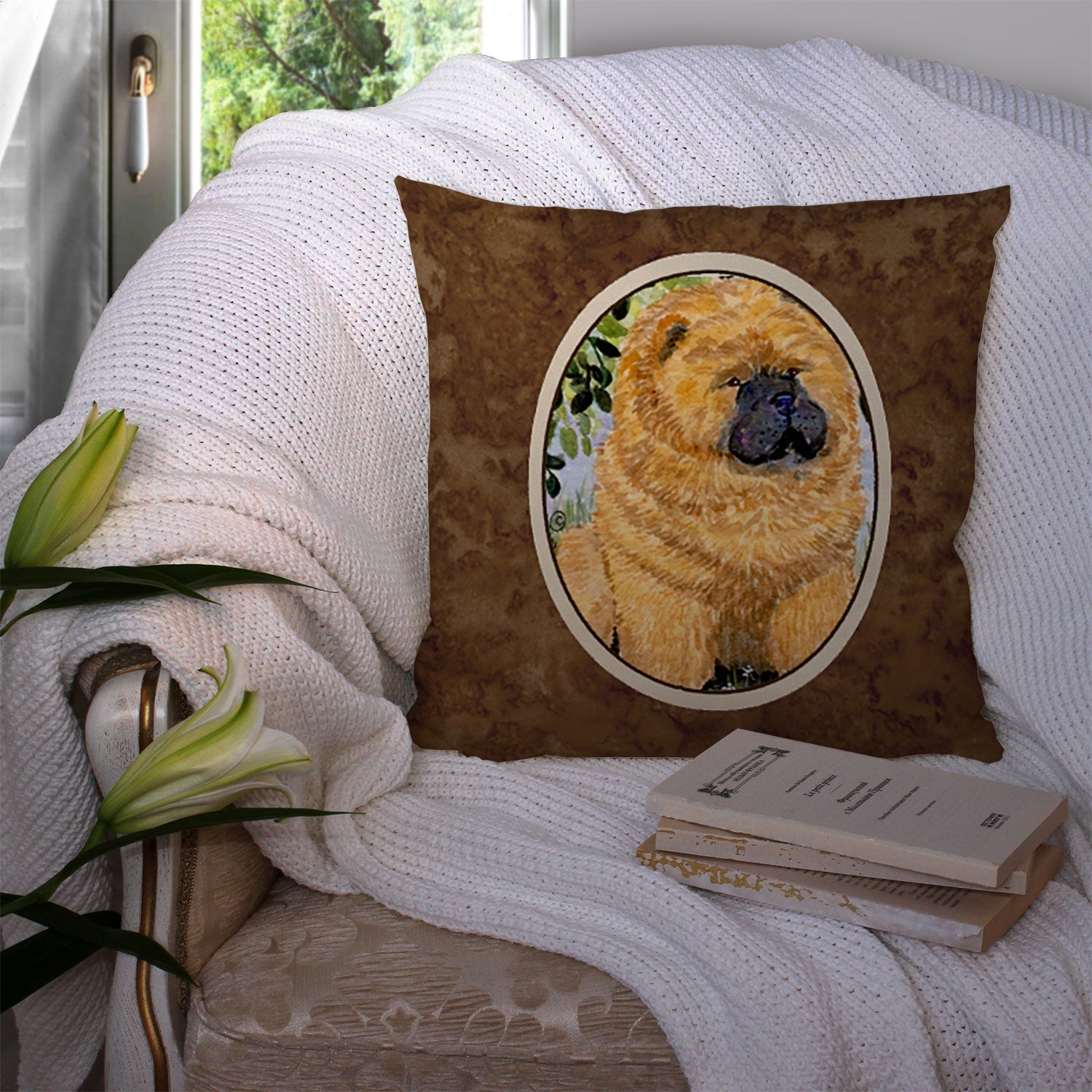 Chow Chow Decorative Throw Pillow 14x14 Indoor Outdoor Accent Cushion, Fabric Cover with Insert for Sofa, Bed, Porch & Living Room