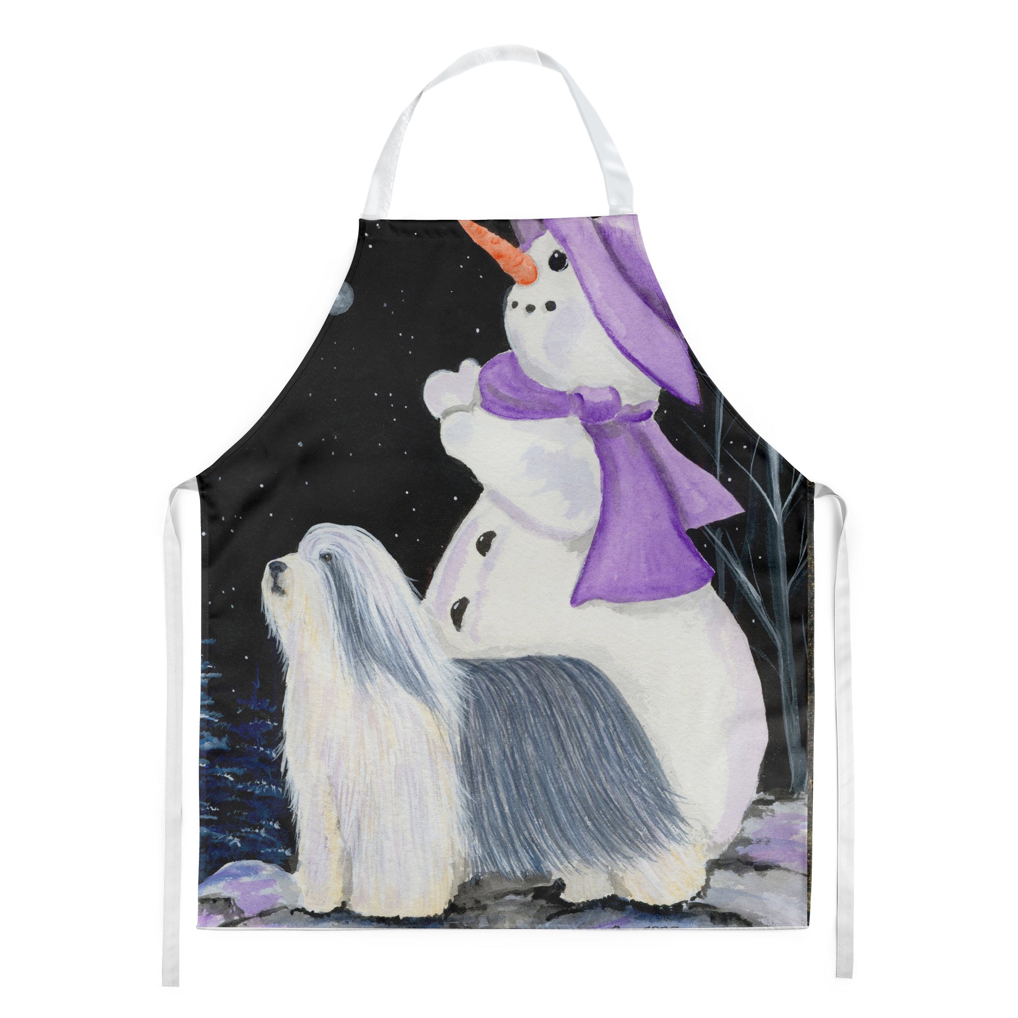 Snowman with Bearded Collie Apron Cooking Kitchen Server Baking Crafts Gardening for Adult Women Men, Unisex, Large, Multicolor