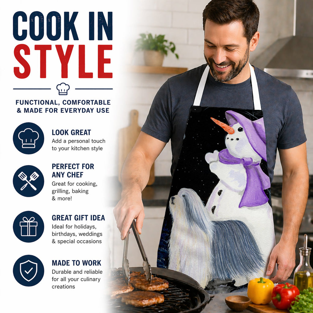Snowman with Bearded Collie Apron Cooking Kitchen Server Baking Crafts Gardening for Adult Women Men, Unisex, Large, Multicolor