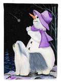Snowman with Bearded Collie House Flag 28x40 Porch Sleeve Pole Decorative Outside Yard Banner Artwork Wall Hanging, Polyester