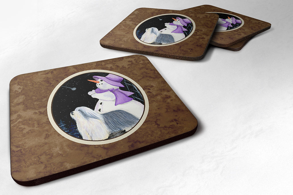 Snowman with Bearded Collie Foam Coasters Set of 4 Cup Coasters for Indoor Outdoor, Tabletop Protection, Anti Slip, Mouse pad Material