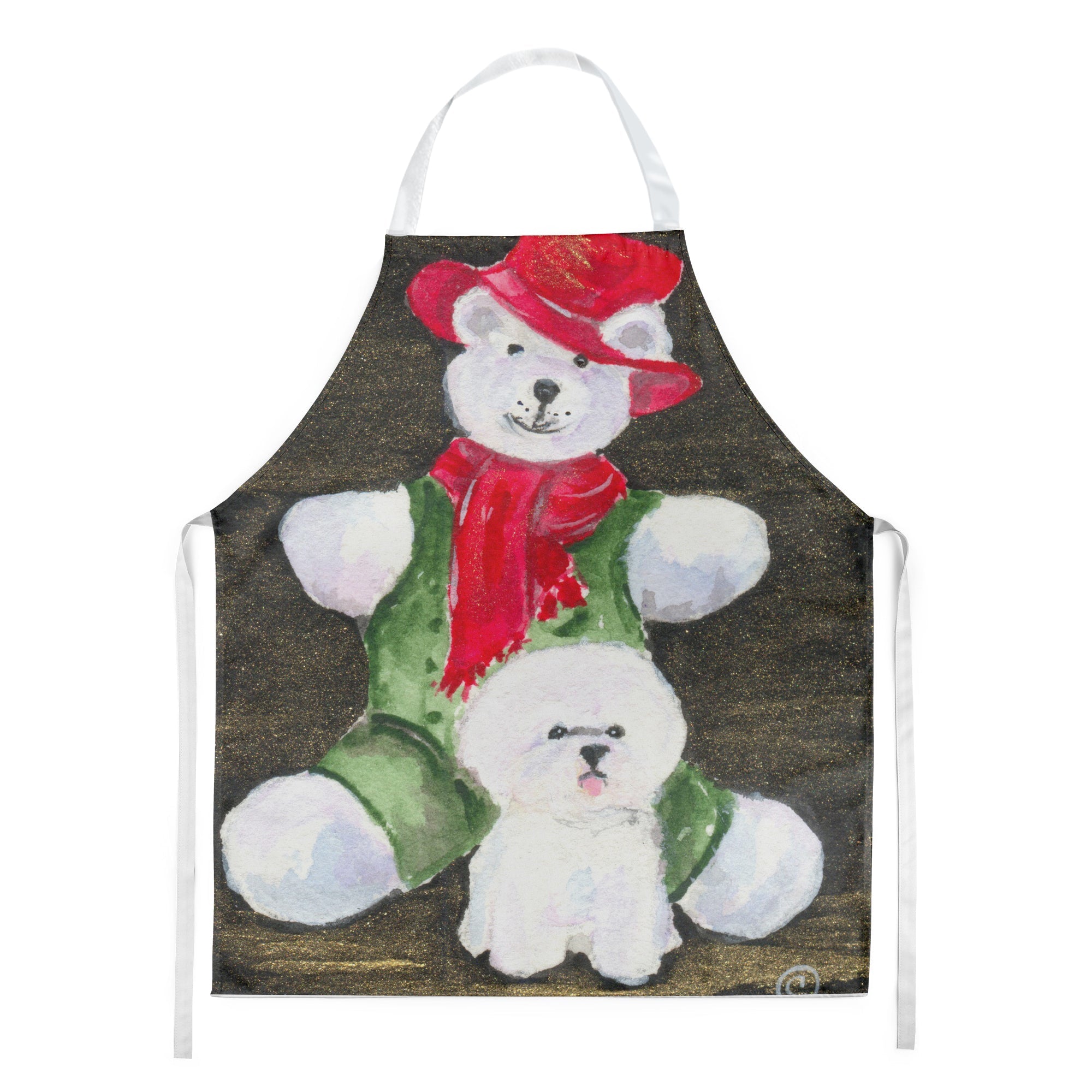 Bichon Frise with Teddy Bear Apron Cooking Kitchen Server Baking Crafts Gardening for Adult Women Men, Unisex, Large, Multicolor
