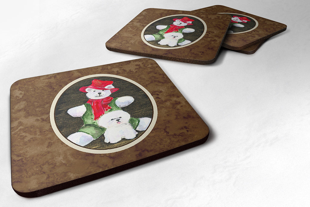 Bichon Frise with Teddy Bear Foam Coasters Set of 4 Cup Coasters for Indoor Outdoor, Tabletop Protection, Anti Slip, Mouse pad Material