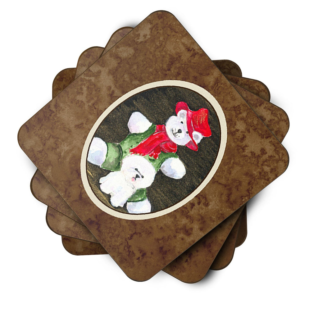 Bichon Frise with Teddy Bear Foam Coasters Set of 4 Cup Coasters for Indoor Outdoor, Tabletop Protection, Anti Slip, Mouse pad Material