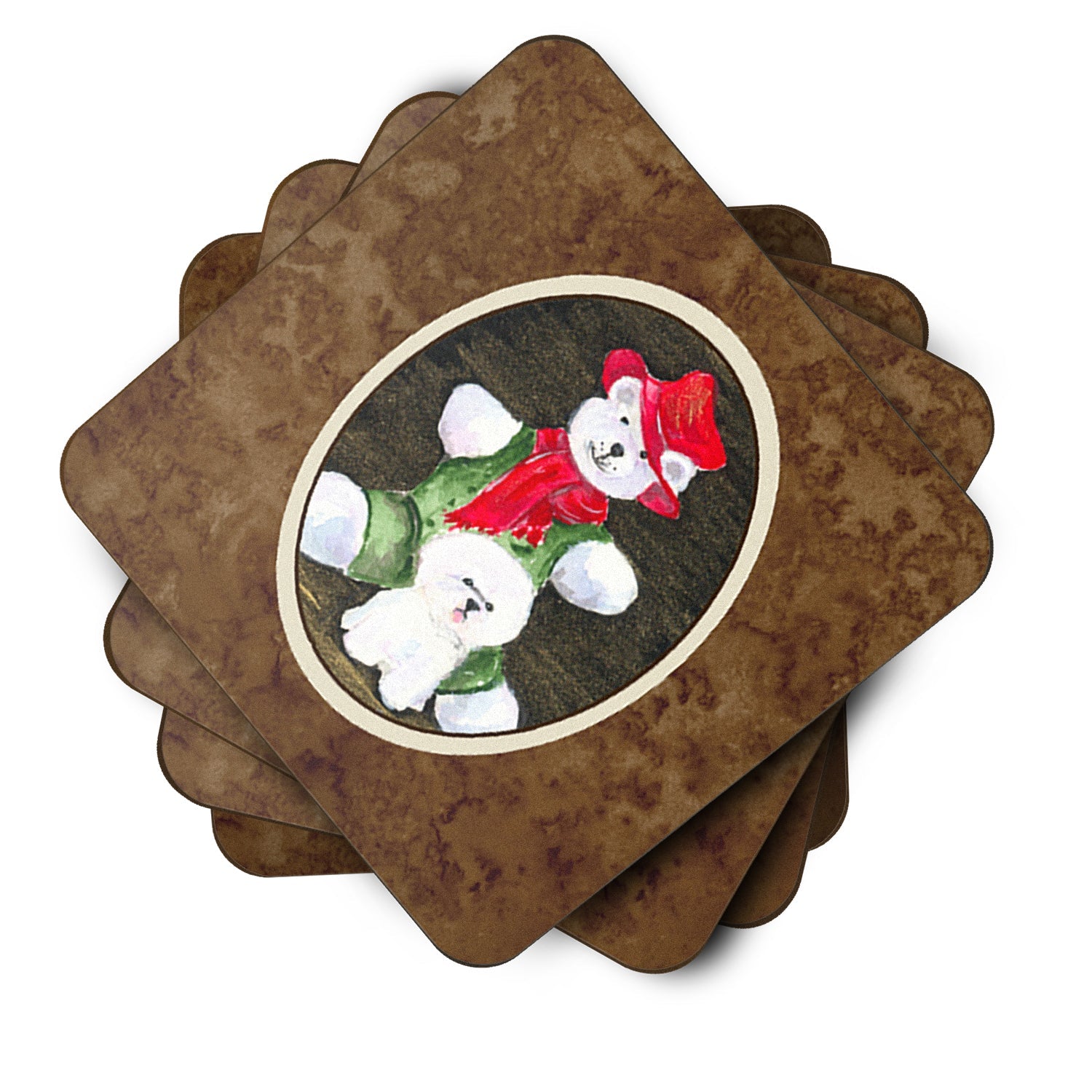 Bichon Frise with Teddy Bear Foam Coasters Set of 4 Cup Coasters for Indoor Outdoor, Tabletop Protection, Anti Slip, Mouse pad Material
