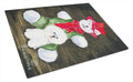 Bichon Frise with Teddy Bear Cutting Board Tempered Glass Kitchen Cutting Surface, Heat Resistant Chopping, Non-Slip Feet, Food Prep & Serving