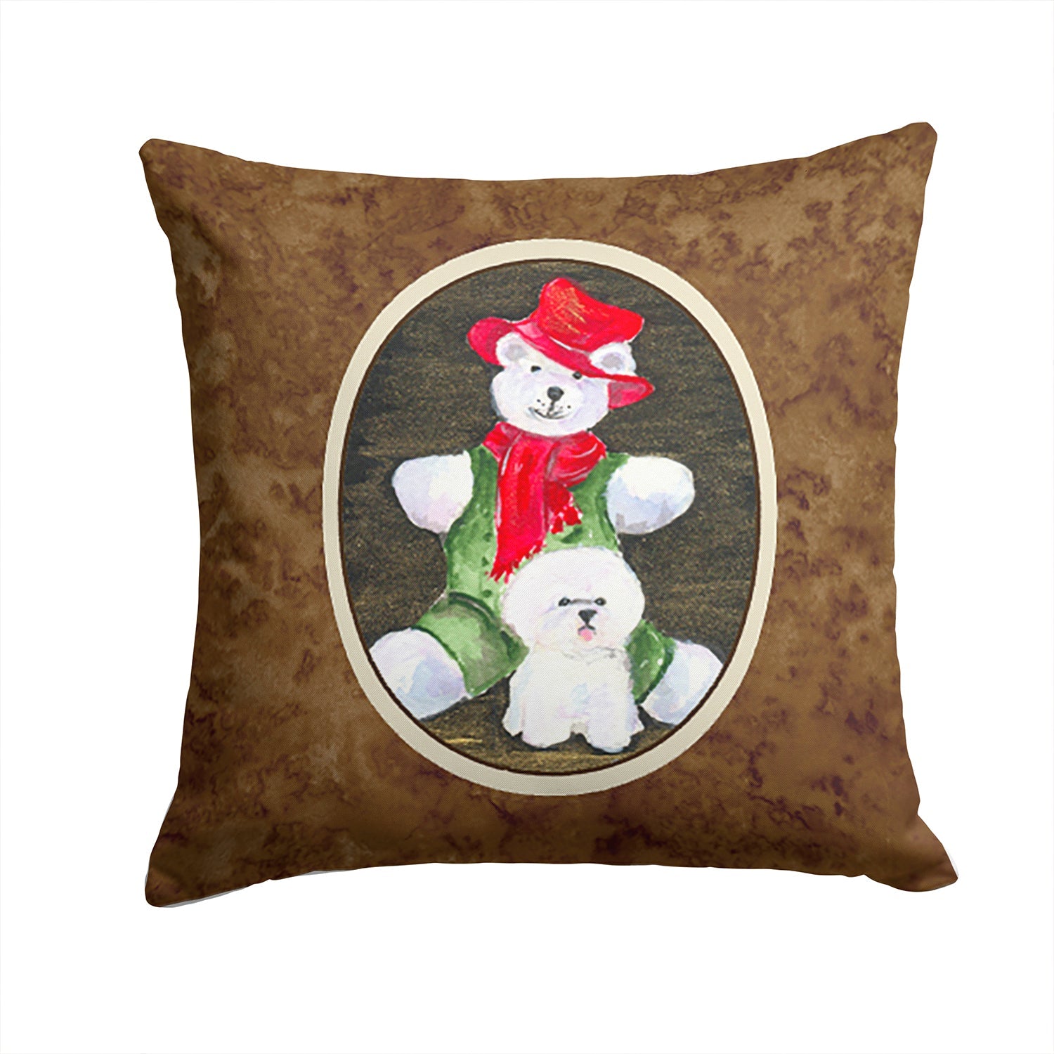 Bichon Frise with Teddy Bear Decorative Throw Pillow 14x14 Indoor Outdoor Accent Cushion, Fabric Cover with Insert for Sofa, Bed, Porch & Living Room