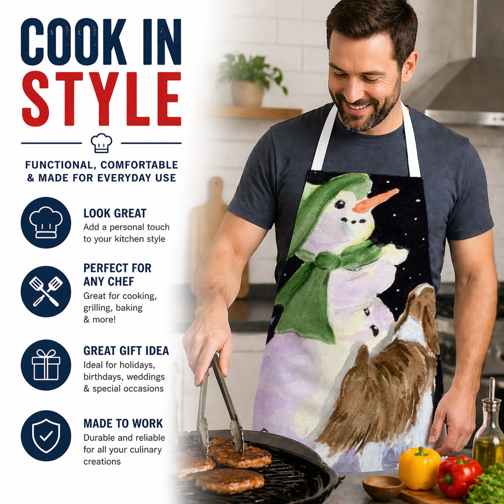 Snowman with English Springer Spaniel Apron Cooking Kitchen Server Baking Crafts Gardening for Adult Women Men, Unisex, Large, Multicolor