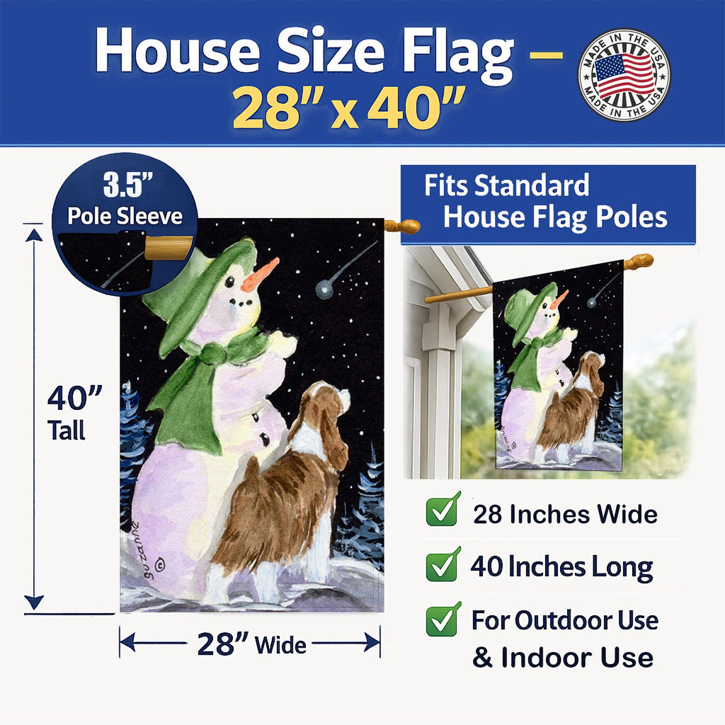 Snowman with English Springer Spaniel House Flag 28x40 Porch Sleeve Pole Decorative Outside Yard Banner Artwork Wall Hanging, Polyester