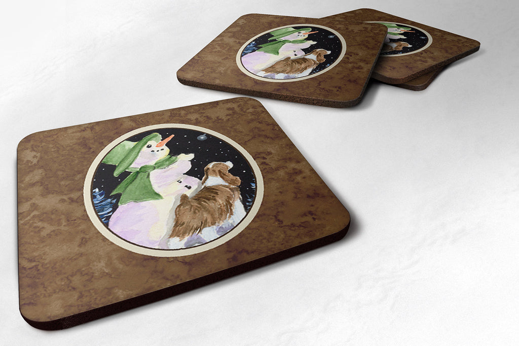 Snowman with English Springer Spaniel Foam Coasters Set of 4 Cup Coasters for Indoor Outdoor, Tabletop Protection, Anti Slip, Mouse pad Material