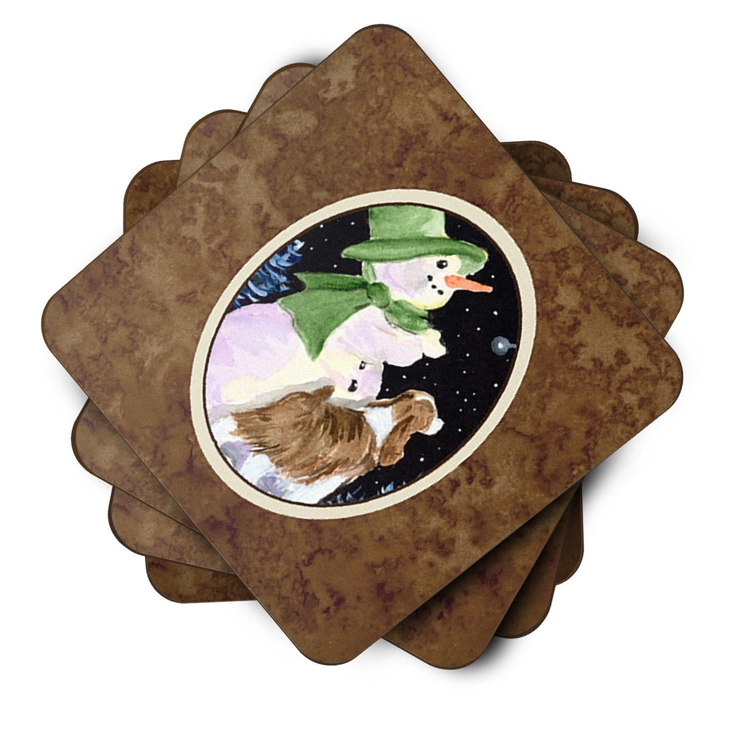 Snowman with English Springer Spaniel Foam Coasters Set of 4 Cup Coasters for Indoor Outdoor, Tabletop Protection, Anti Slip, Mouse pad Material
