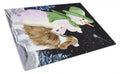 Snowman with English Springer Spaniel Cutting Board Tempered Glass Kitchen Cutting Surface, Heat Resistant Chopping, Non-Slip Feet, Food Prep & Serving