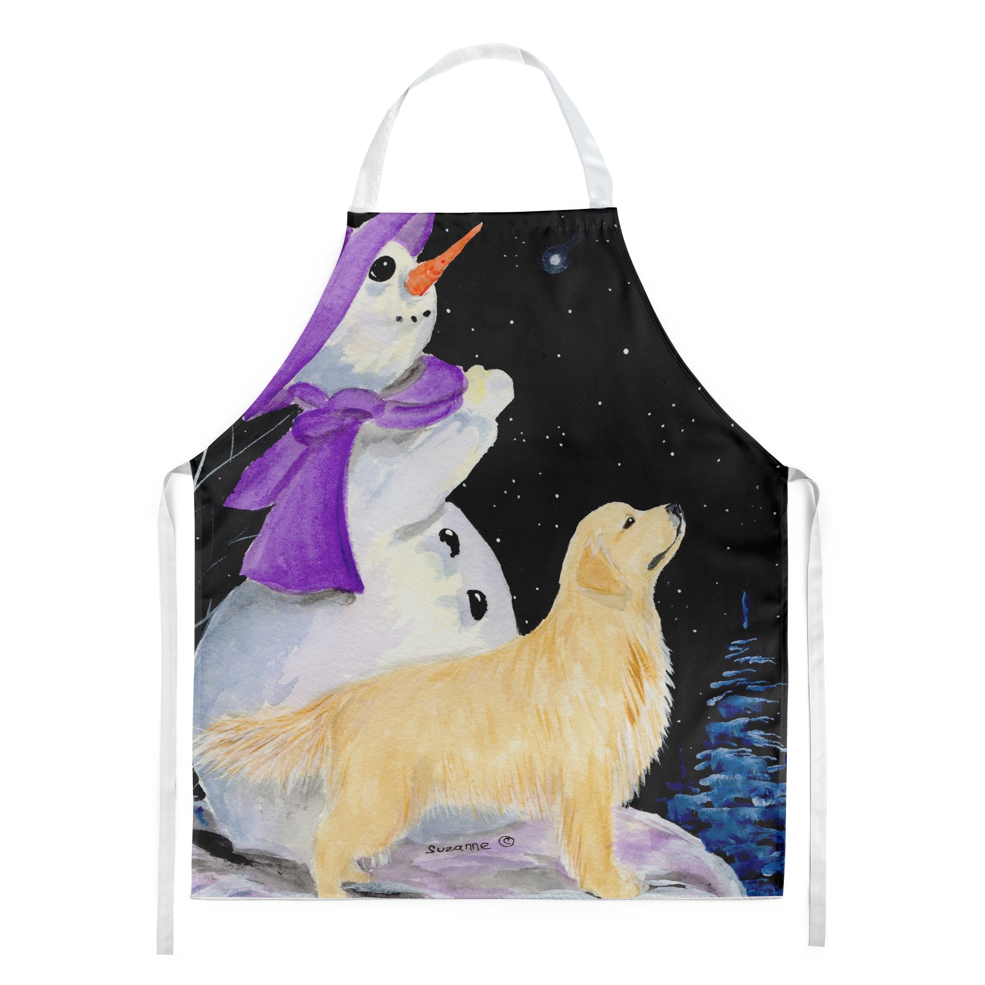 Snowman with Golden Retriever Apron Cooking Kitchen Server Baking Crafts Gardening for Adult Women Men, Unisex, Large, Multicolor