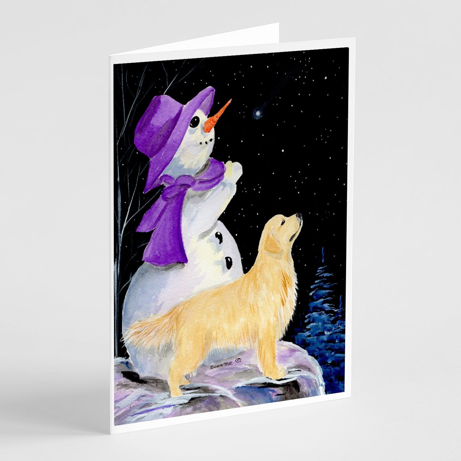Snowman with Golden Retriever Greeting Cards Pack of 8 Blank Cards with Envelopes Whimsical A7 Size 5x7