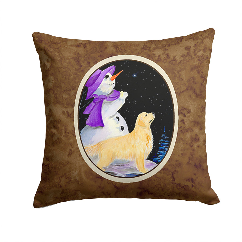 Snowman with Golden Retriever Decorative Throw Pillow 14x14 Indoor Outdoor Accent Cushion, Fabric Cover with Insert for Sofa, Bed, Porch & Living Room