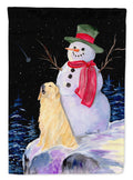Snowman with Golden Retriever House Flag 28x40 Porch Sleeve Pole Decorative Outside Yard Banner Artwork Wall Hanging, Polyester