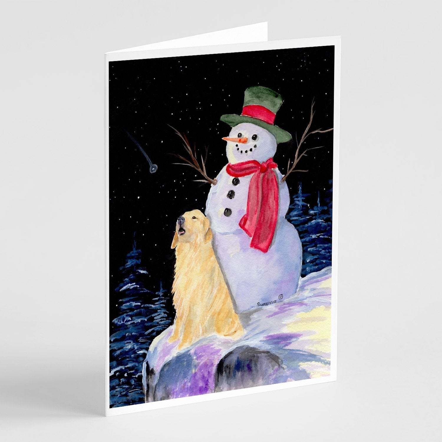 Snowman with Golden Retriever Greeting Cards Pack of 8 Blank Cards with Envelopes Whimsical A7 Size 5x7