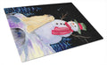Snowman with Golden Retriever Cutting Board Tempered Glass Kitchen Cutting Surface, Heat Resistant Chopping, Non-Slip Feet, Food Prep & Serving