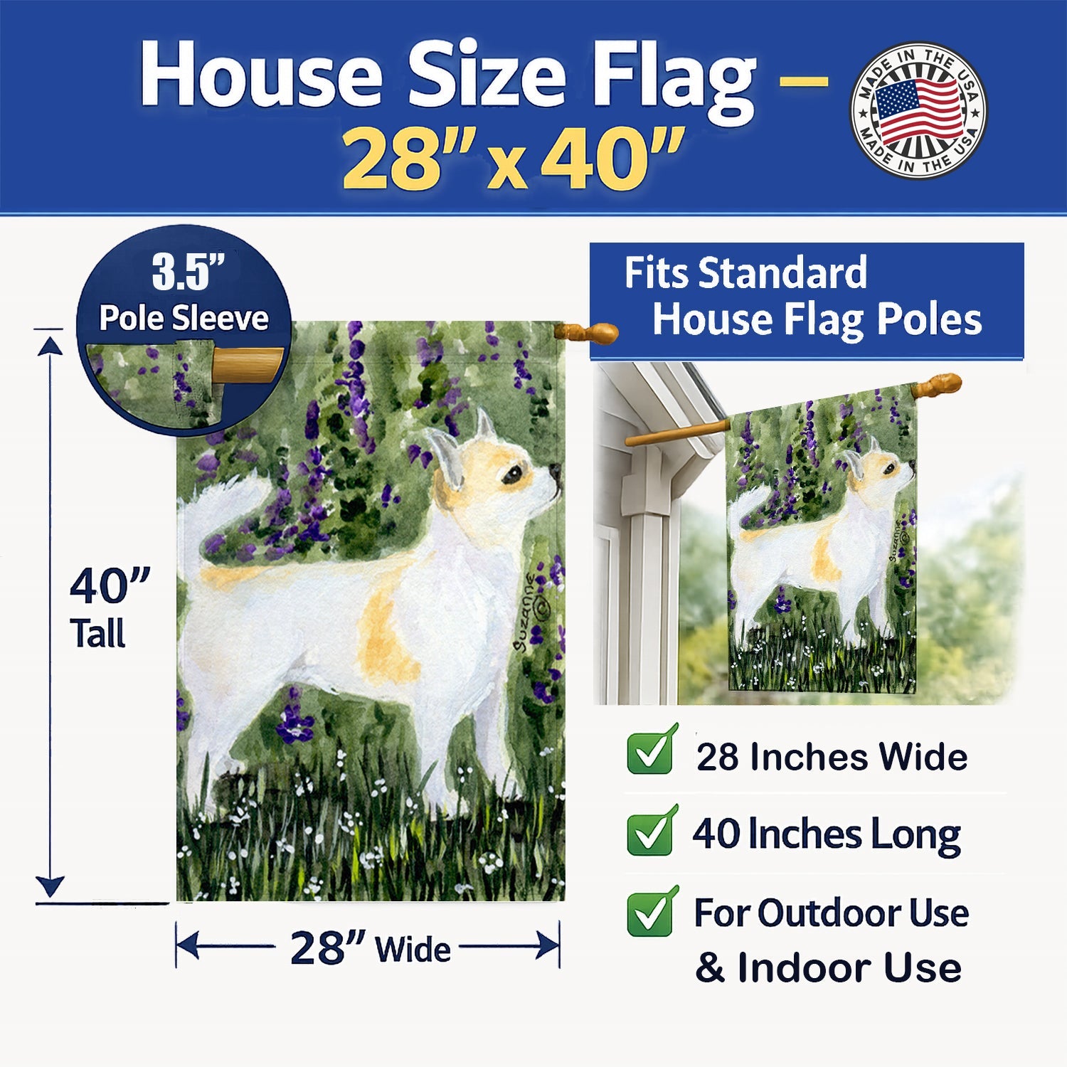 Chihuahua House Flag 28x40 Porch Sleeve Pole Decorative Outside Yard Banner Artwork Wall Hanging, Polyester