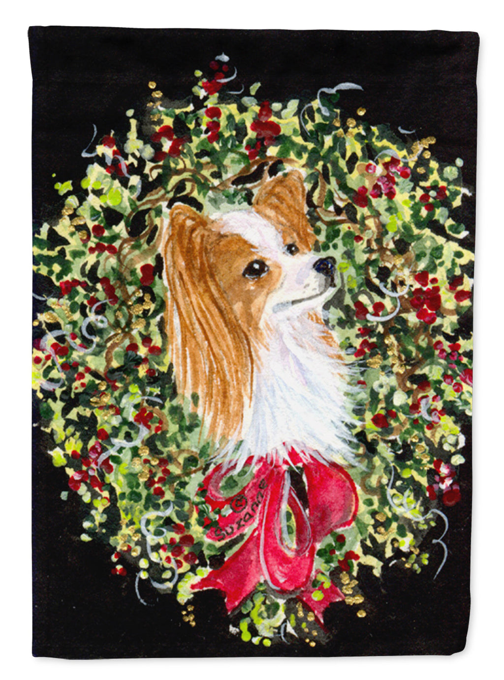Christmas Wreath Papillon House Flag 28x40 Porch Sleeve Pole Decorative Outside Yard Banner Artwork Wall Hanging, Polyester