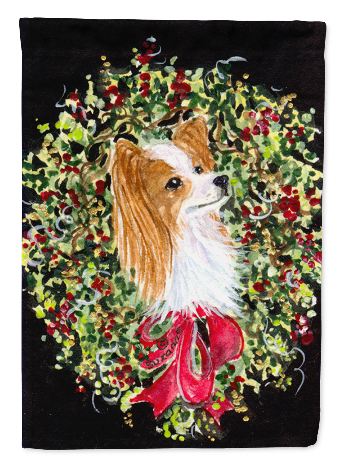 Christmas Wreath Papillon House Flag 28x40 Porch Sleeve Pole Decorative Outside Yard Banner Artwork Wall Hanging, Polyester
