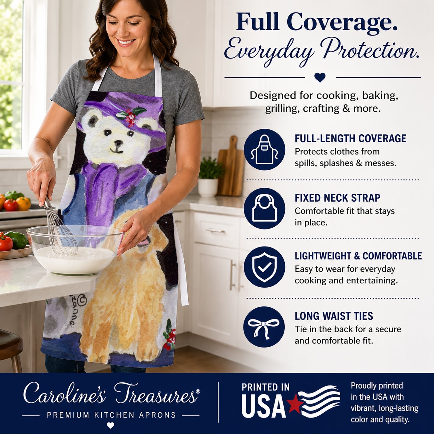 Golden Retriever Apron Cooking Kitchen Server Baking Crafts Gardening for Adult Women Men, Unisex, Large, Multicolor