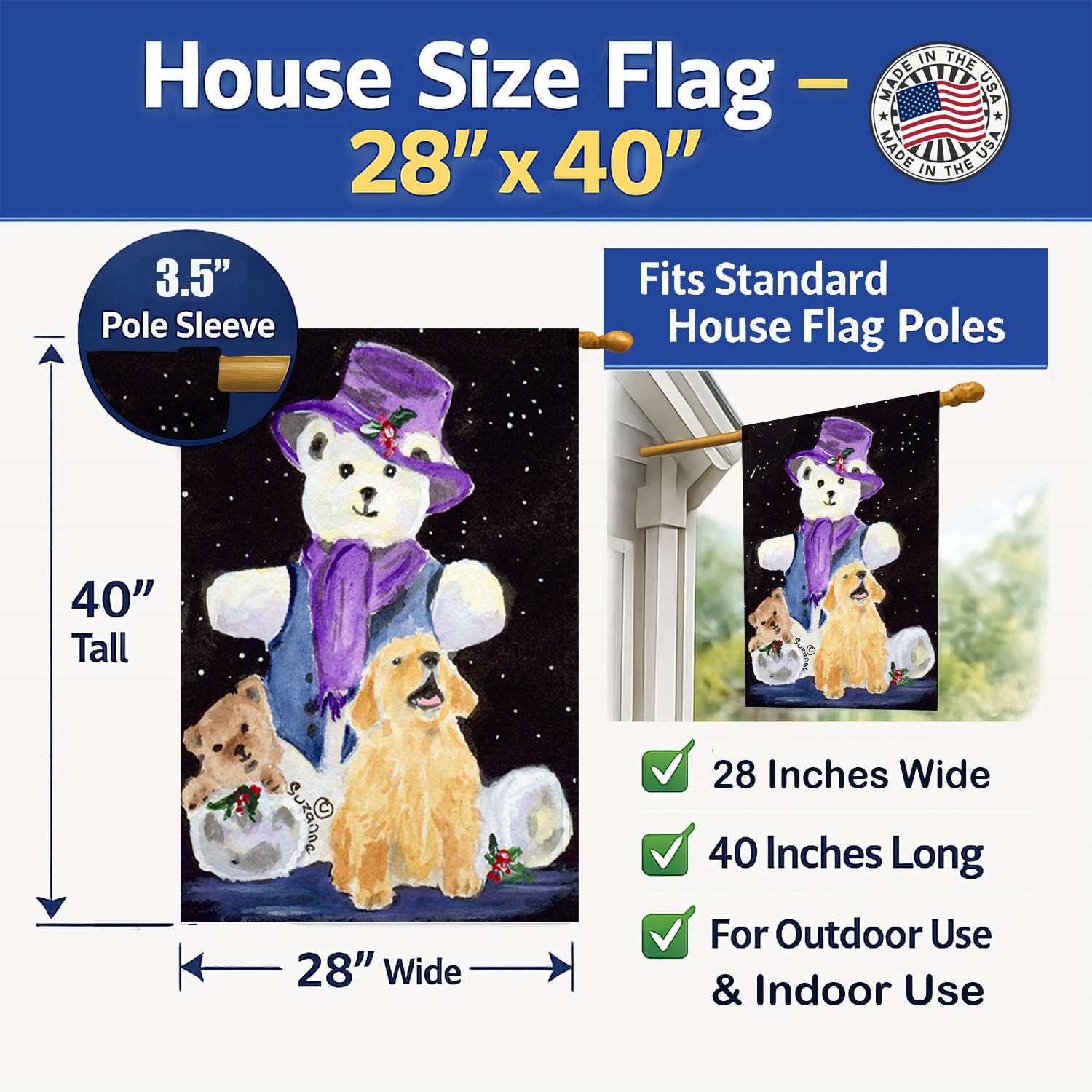 Golden Retriever House Flag 28x40 Porch Sleeve Pole Decorative Outside Yard Banner Artwork Wall Hanging, Polyester