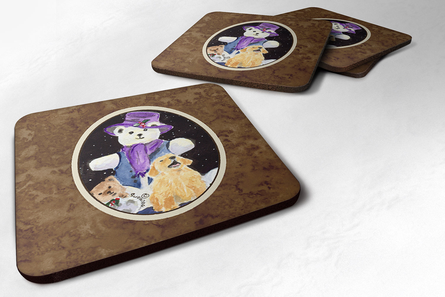 Golden Retriever Foam Coasters Set of 4 Cup Coasters for Indoor Outdoor, Tabletop Protection, Anti Slip, Mouse pad Material