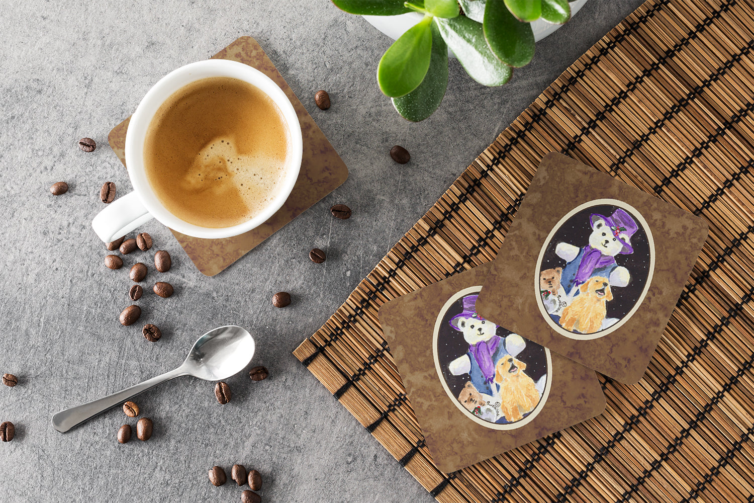 Golden Retriever Foam Coasters Set of 4 Cup Coasters for Indoor Outdoor, Tabletop Protection, Anti Slip, Mouse pad Material