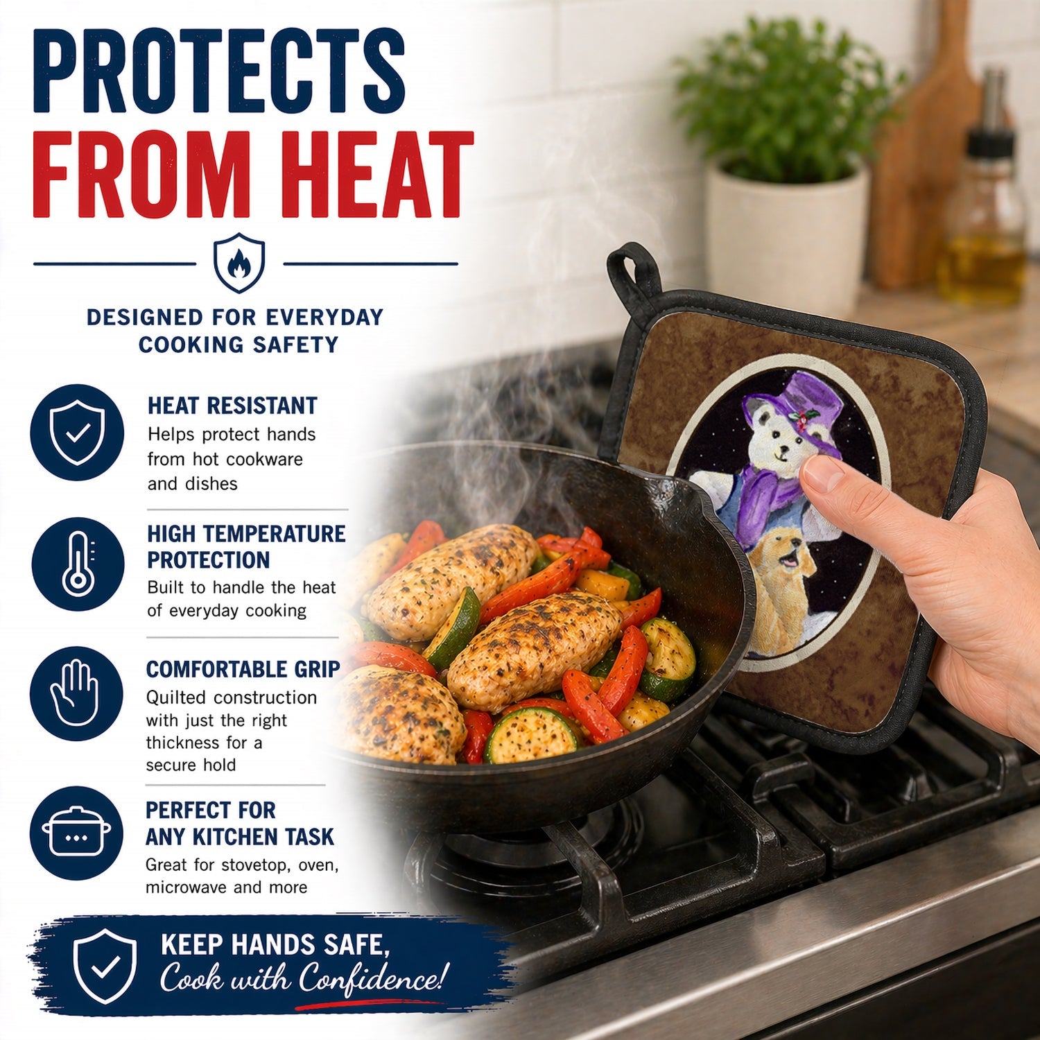 Golden Retriever Pot Holder Set of 2 Heat Resistant Quilted Hot Pads 7.5 x 7.5 Inch, Insulated Kitchen Trivets for Cooking & Baking