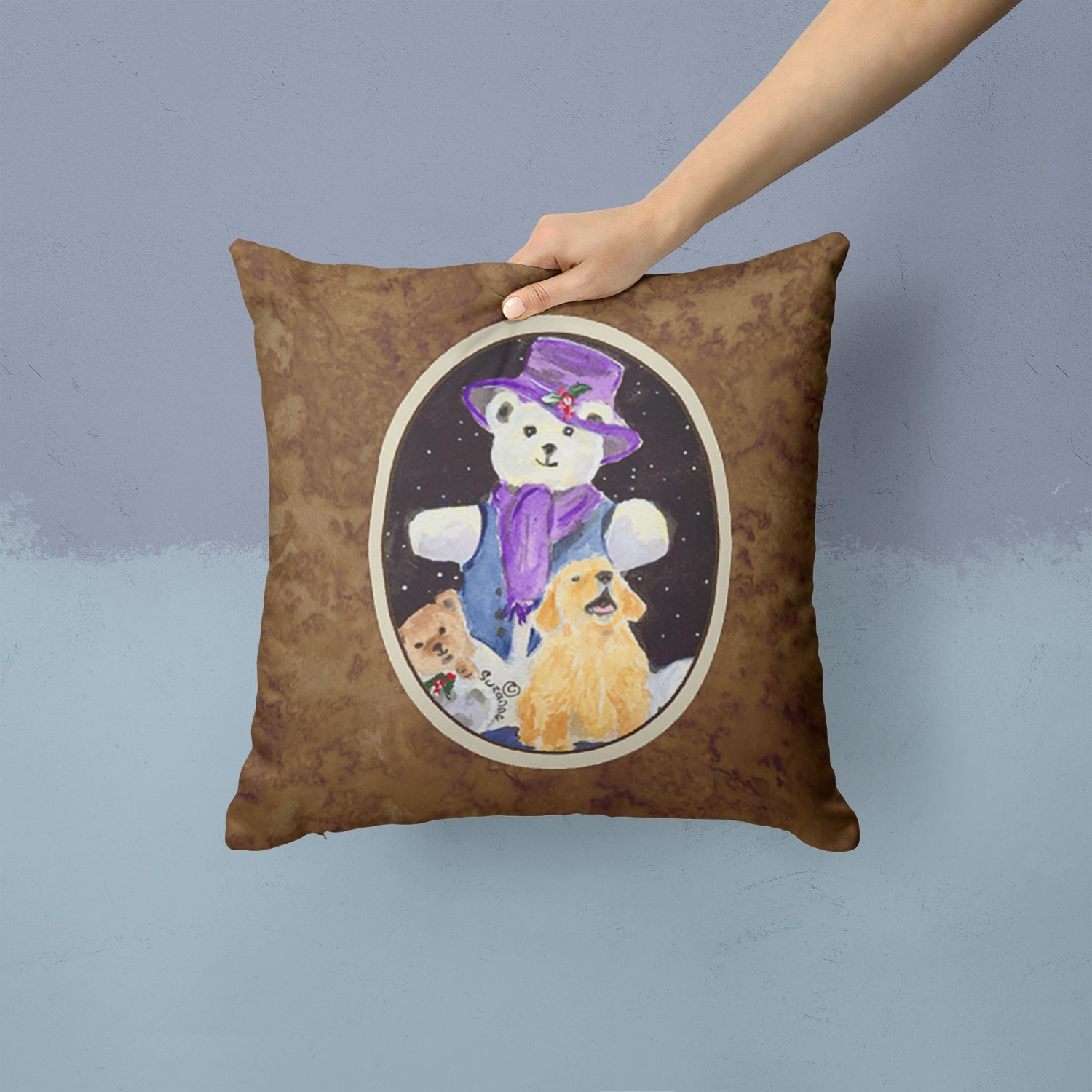 Golden Retriever Decorative Throw Pillow 14x14 Indoor Outdoor Accent Cushion, Fabric Cover with Insert for Sofa, Bed, Porch & Living Room