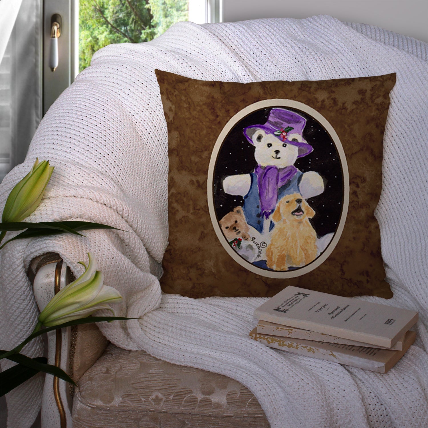 Golden Retriever Decorative Throw Pillow 14x14 Indoor Outdoor Accent Cushion, Fabric Cover with Insert for Sofa, Bed, Porch & Living Room