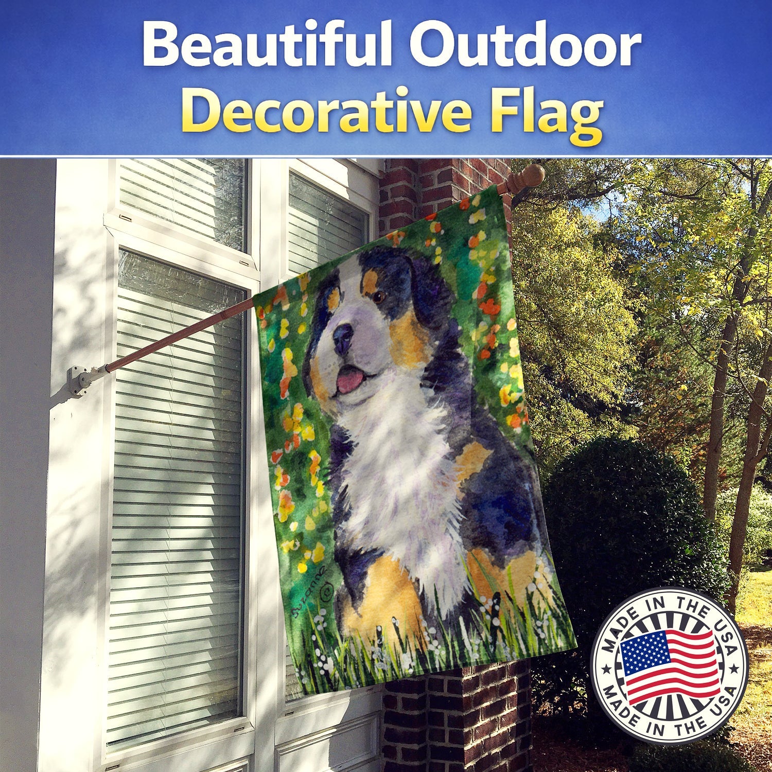 Bernese Mountain Dog House Flag 28x40 Porch Sleeve Pole Decorative Outside Yard Banner Artwork Wall Hanging, Polyester