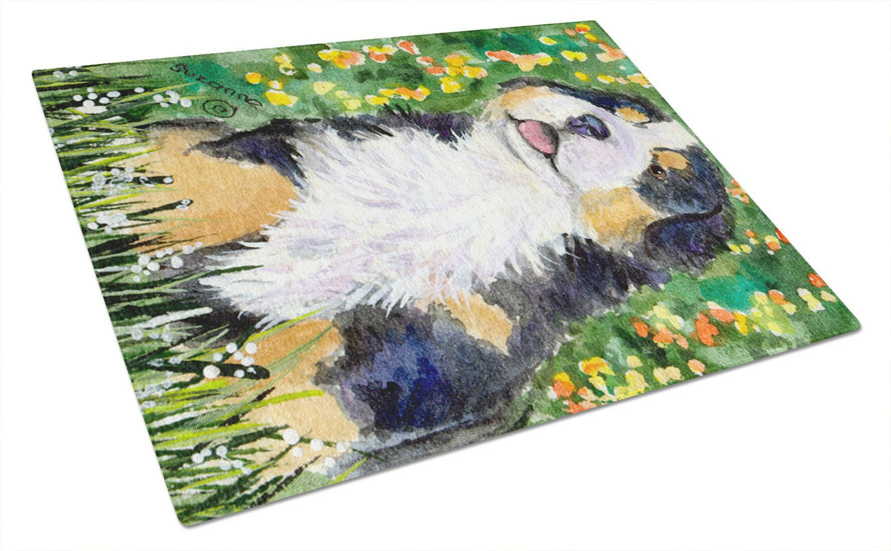 Bernese Mountain Dog Cutting Board Tempered Glass Kitchen Cutting Surface, Heat Resistant Chopping, Non-Slip Feet, Food Prep & Serving