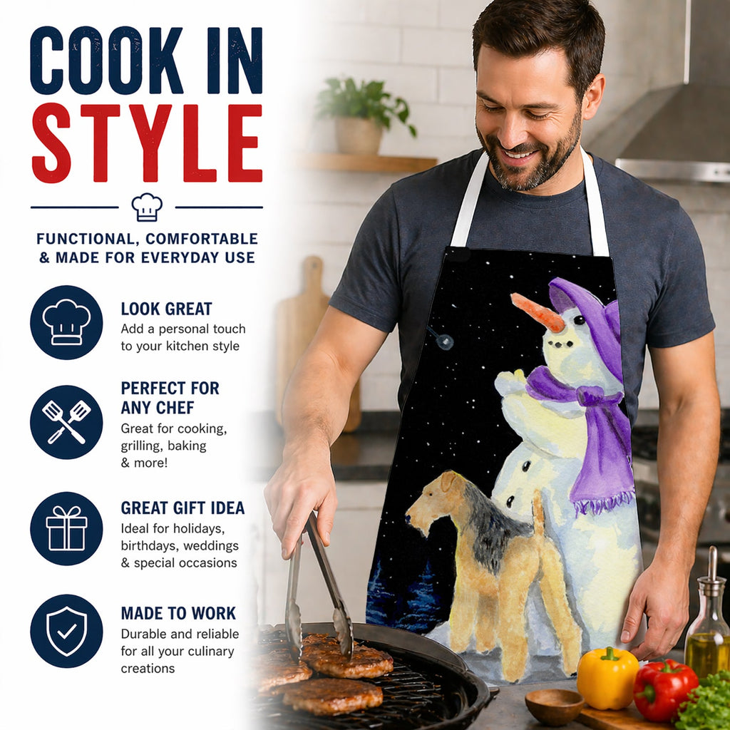 Snowman with Lakeland Terrier Apron Cooking Kitchen Server Baking Crafts Gardening for Adult Women Men, Unisex, Large, Multicolor