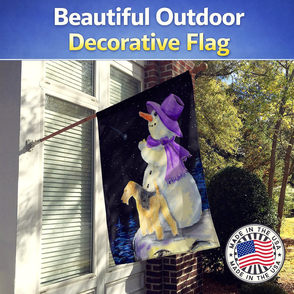 Snowman with Lakeland Terrier House Flag 28x40 Porch Sleeve Pole Decorative Outside Yard Banner Artwork Wall Hanging, Polyester