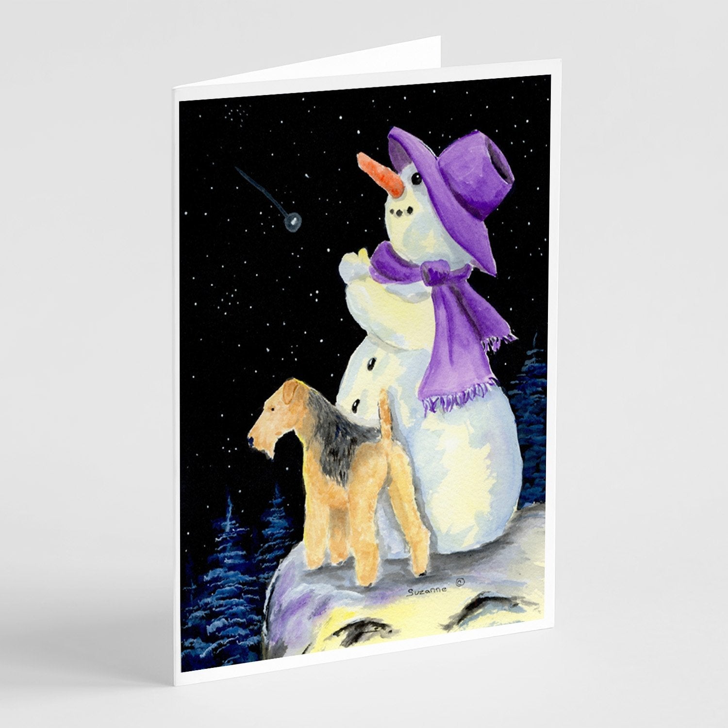 Snowman with Lakeland Terrier Greeting Cards Pack of 8 Blank Cards with Envelopes Whimsical A7 Size 5x7