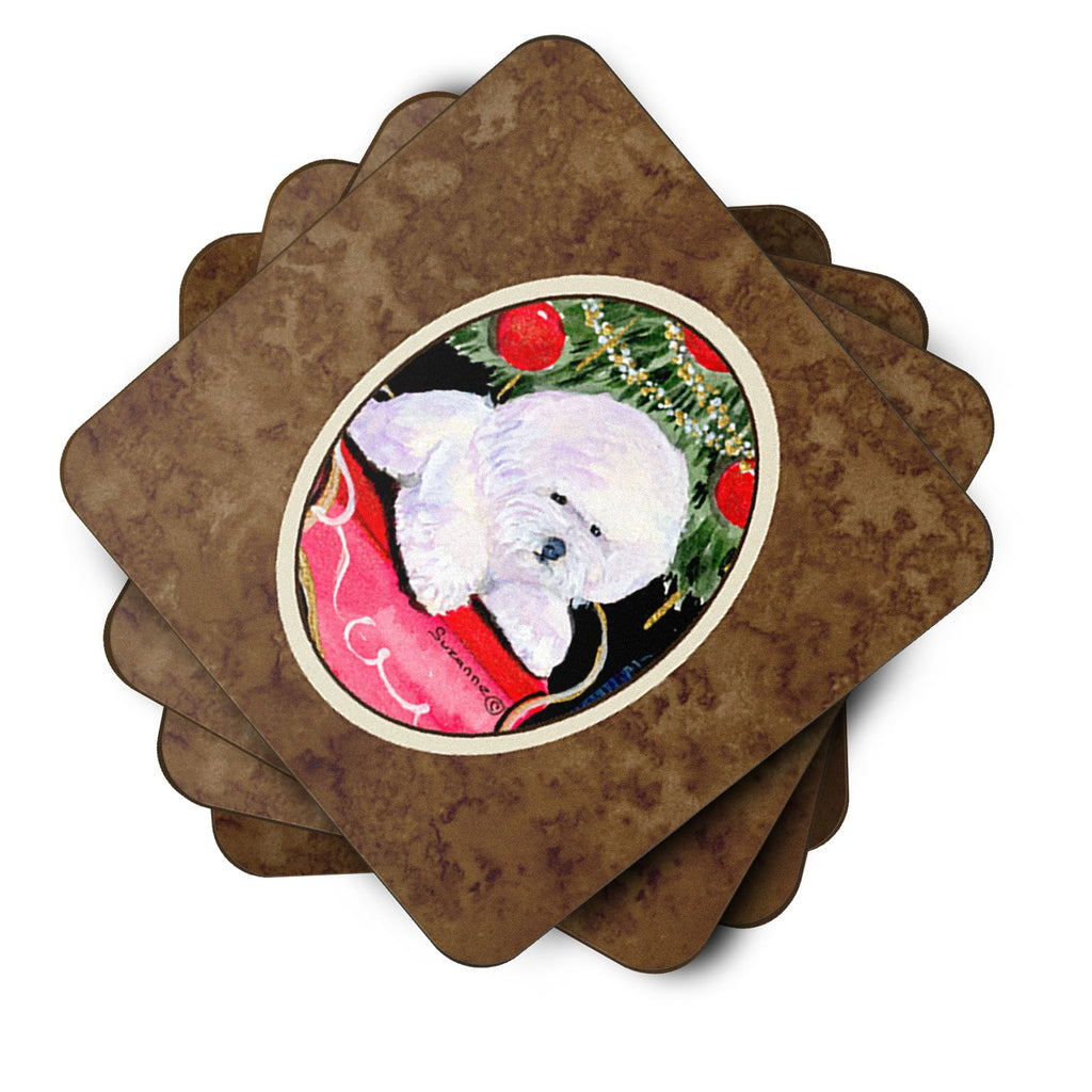 Christmas Tree with  Bichon Frise Foam Coasters Set of 4 Cup Coasters for Indoor Outdoor, Tabletop Protection, Anti Slip, Mouse pad Material