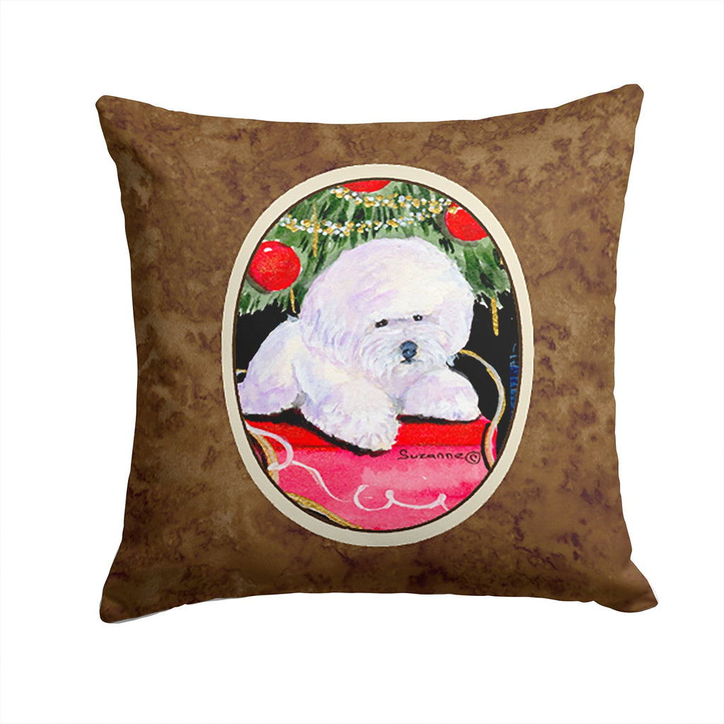 Christmas Tree with  Bichon Frise Decorative Throw Pillow 14x14 Indoor Outdoor Accent Cushion, Fabric Cover with Insert for Sofa, Bed, Porch & Living Room