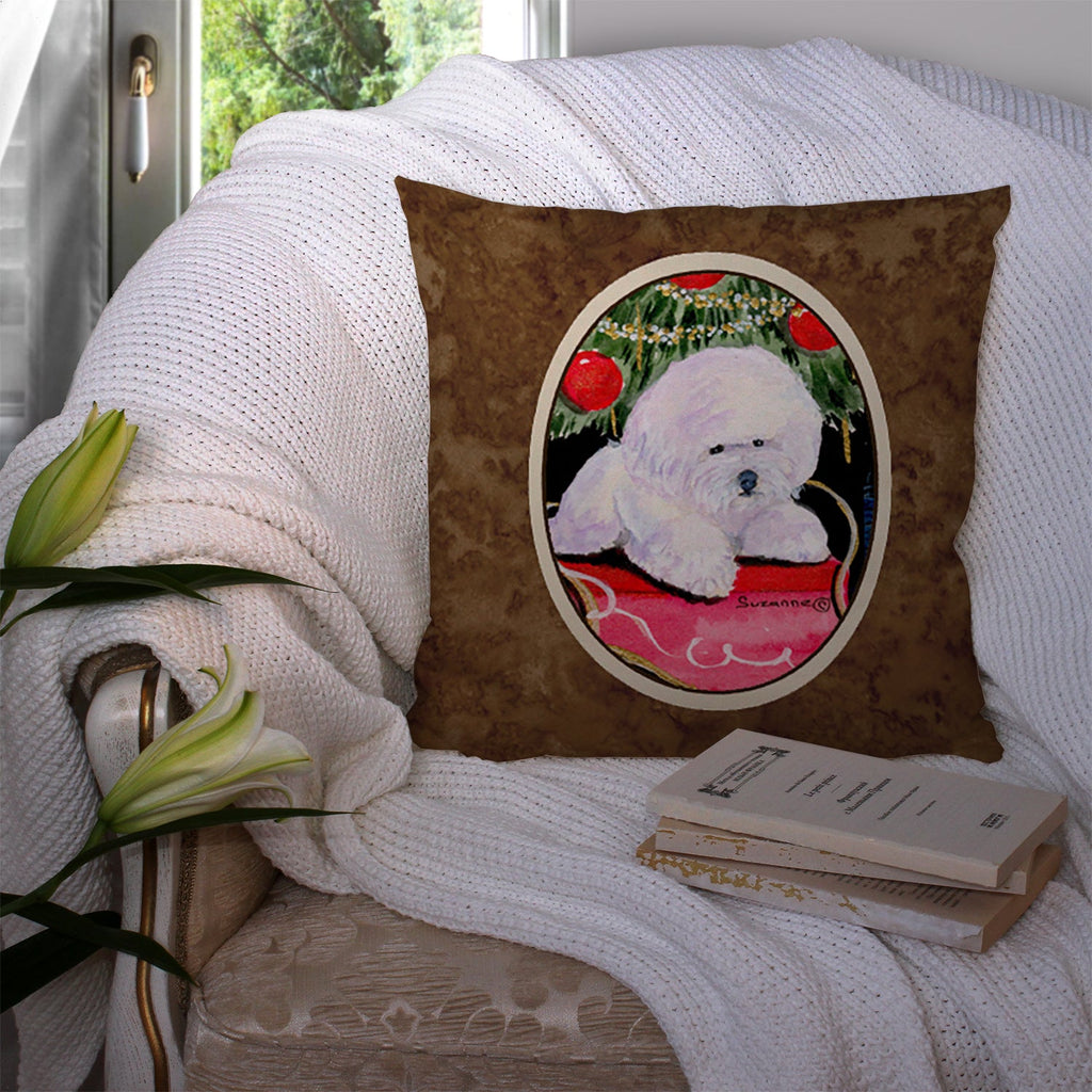 Christmas Tree with  Bichon Frise Decorative Throw Pillow 14x14 Indoor Outdoor Accent Cushion, Fabric Cover with Insert for Sofa, Bed, Porch & Living Room