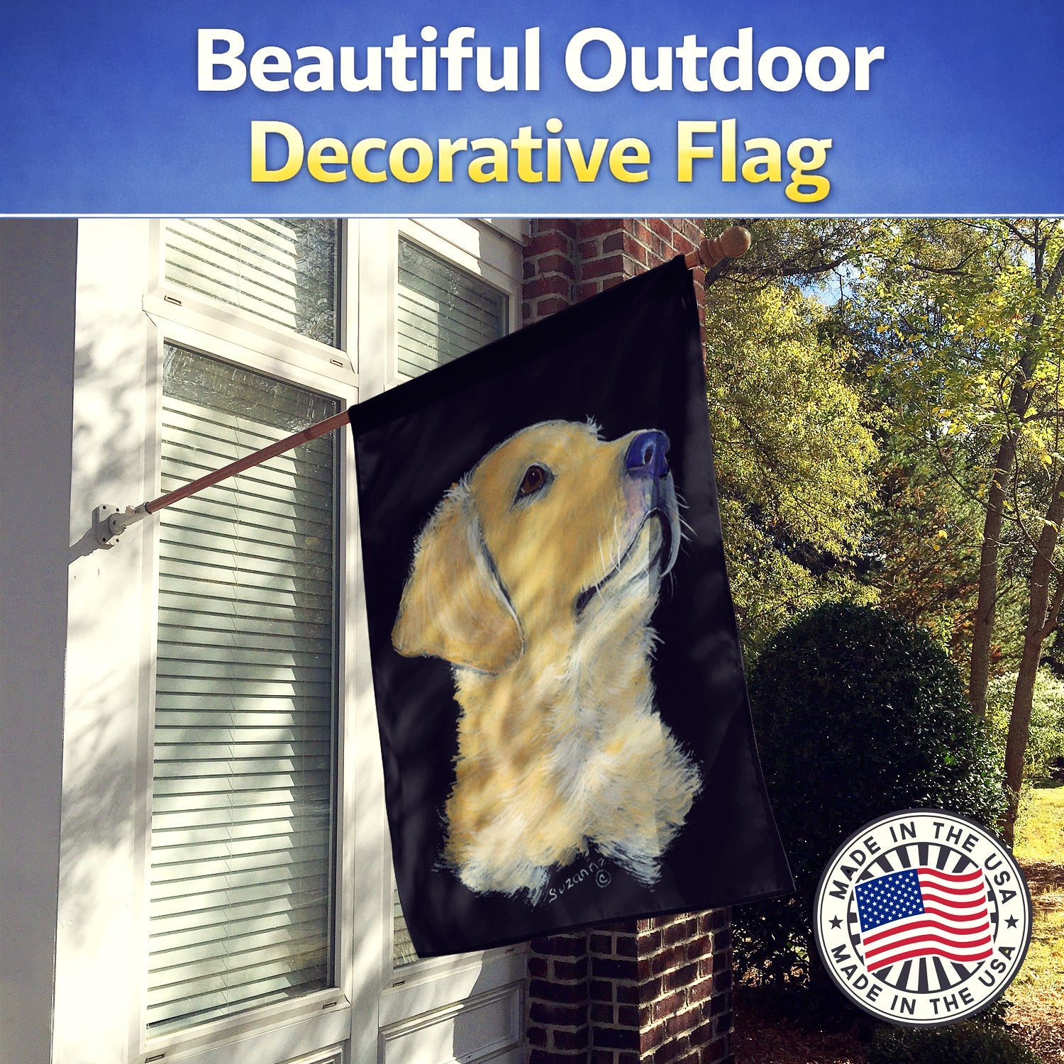 Golden Retriever House Flag 28x40 Porch Sleeve Pole Decorative Outside Yard Banner Artwork Wall Hanging, Polyester