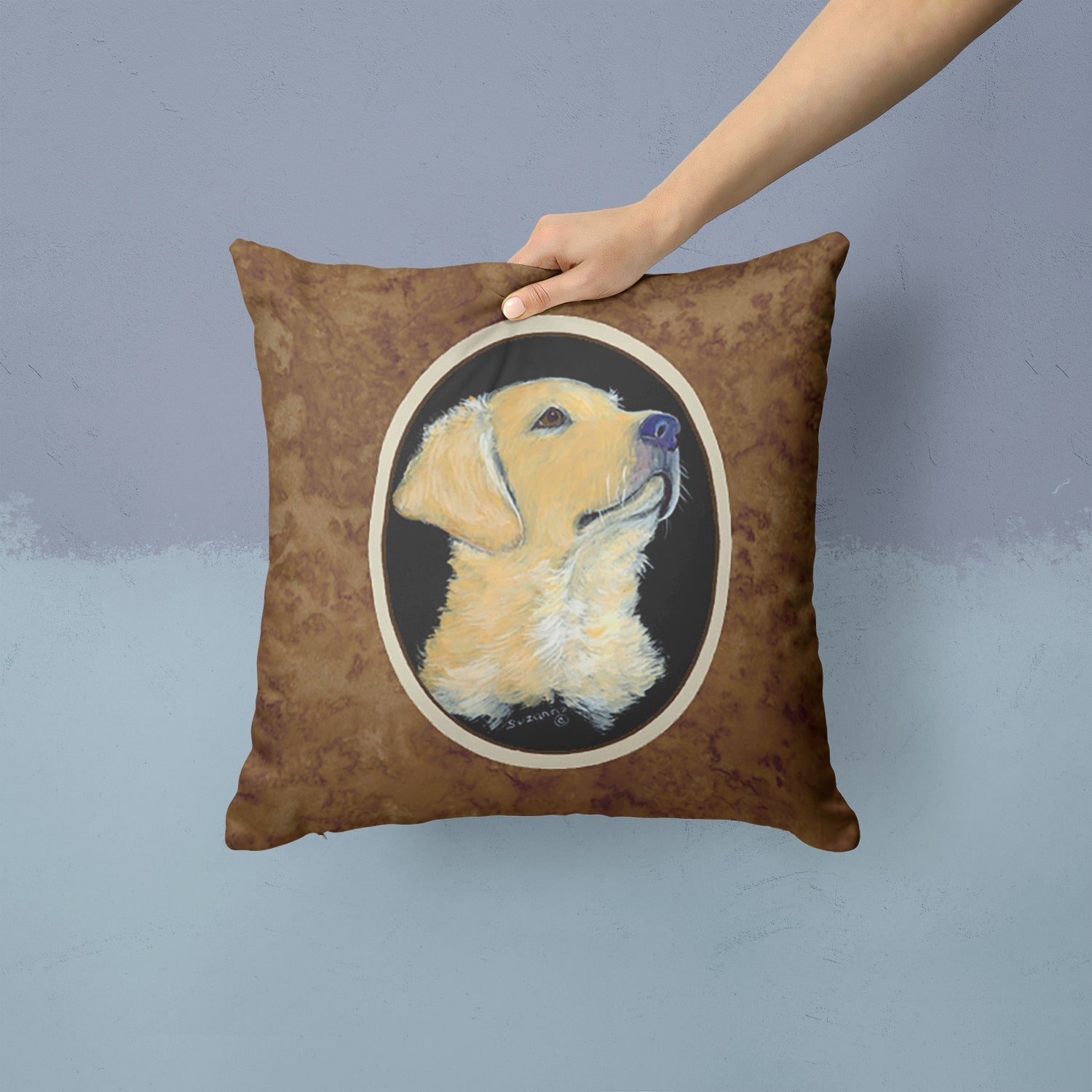 Golden Retriever Decorative Throw Pillow 14x14 Indoor Outdoor Accent Cushion, Fabric Cover with Insert for Sofa, Bed, Porch & Living Room