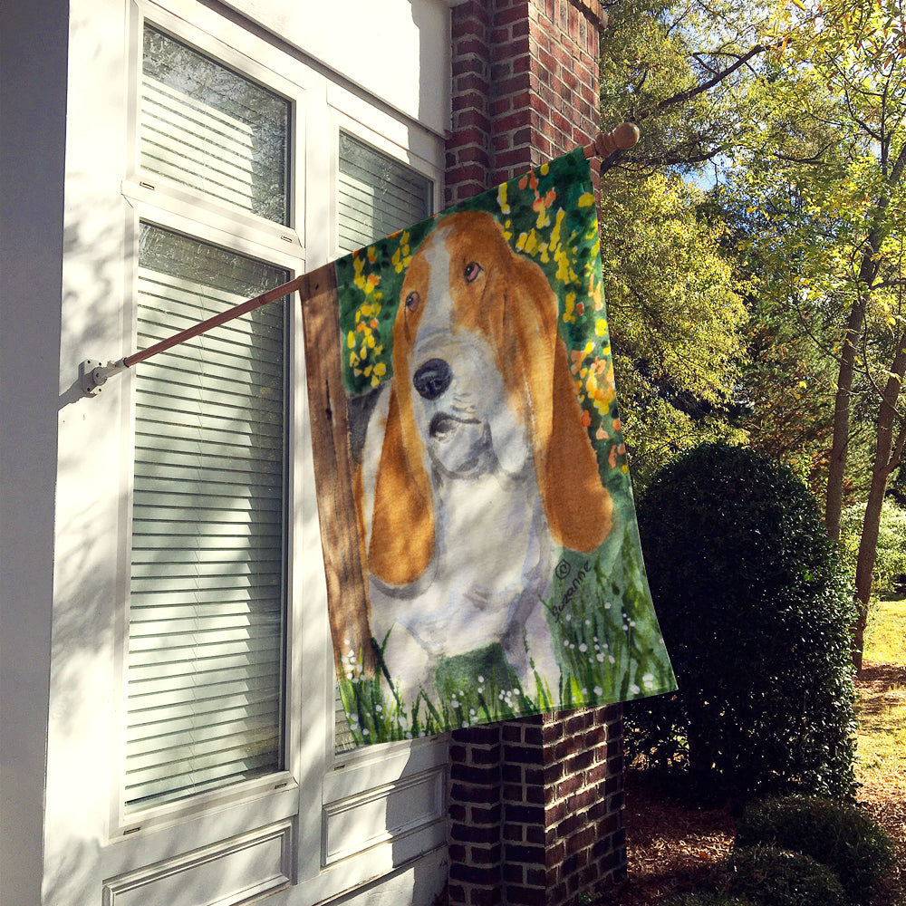 Basset Hound House Flag 28x40 Porch Sleeve Pole Decorative Outside Yard Banner Artwork Wall Hanging, Polyester