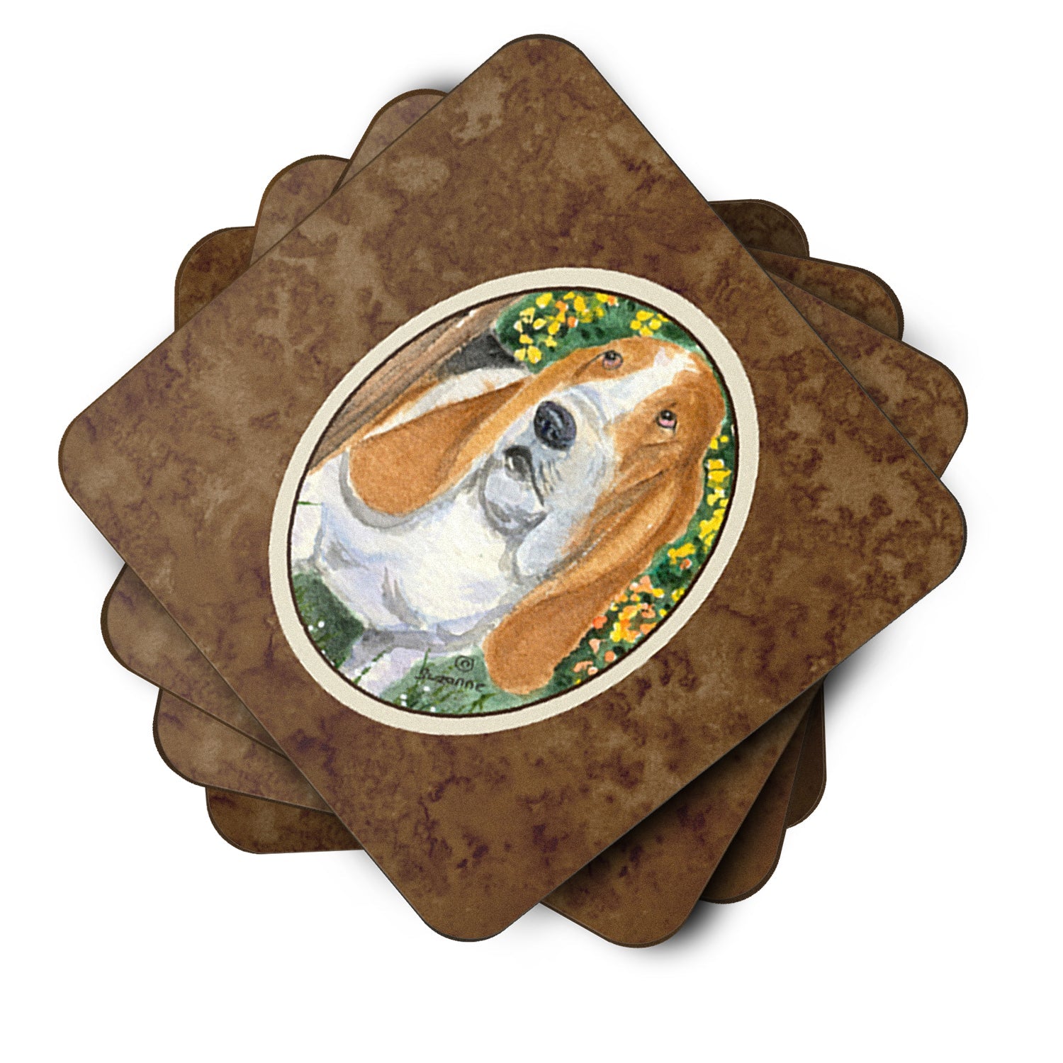Basset Hound Foam Coasters Set of 4 Cup Coasters for Indoor Outdoor, Tabletop Protection, Anti Slip, Mouse pad Material